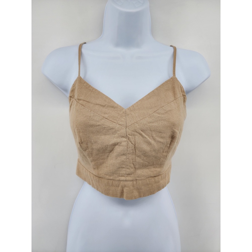 Universal Thread Womens Tan Linen Blend Smocked Back Crop‎ Cami Top Small